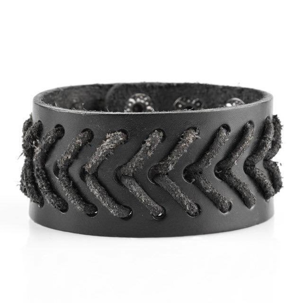 Black Leather “Ballgame” Snap Bracelet